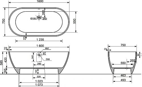 Ванна из искусственного камня STWORKI Берген 160х75 573847 Ванна из искусственного камня STWORKI Берген 160х75 573847