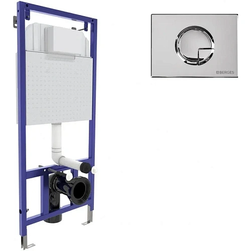 Инсталляция для унитаза BERGES NOVUM с кнопкой смыва, R3 хром глянец 040223 Инсталляция для унитаза BERGES NOVUM с кнопкой смыва, R3 хром глянец 040223