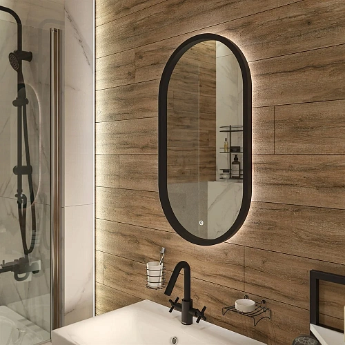 Зеркало DIWO Казань 45 черное, с подсветкой, овальное, в стиле лофт, сенсорное управление 543684 Зеркало DIWO Казань 45 черное, с подсветкой, овальное, в стиле лофт, сенсорное управление 543684