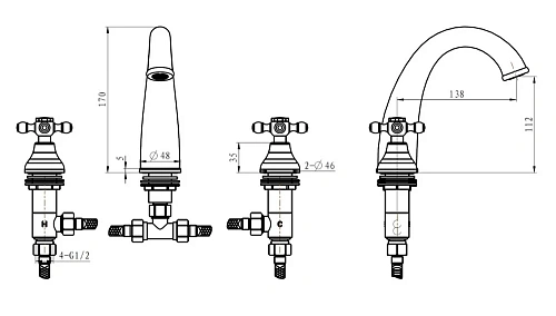Смеситель для раковины Boheme SATINE бронза 317-ST на 3 отверстия Смеситель для раковины Boheme SATINE бронза 317-ST на 3 отверстия