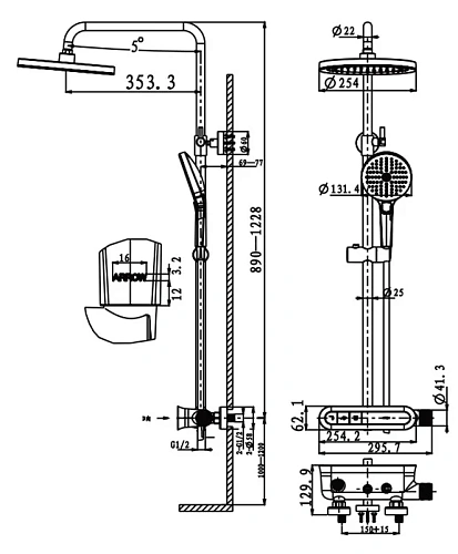Душевая система ARROW AMG13S869ACP хром Душевая система ARROW AMG13S869ACP хром