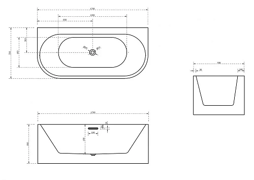Акриловая ванна ABBER AB9310 170x78 универсальная, белая Акриловая ванна ABBER AB9310 170x78 универсальная, белая