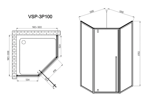 Душевой уголок Vincea Penta VSP-3P100CLB, 1000x1000, черный, стекло прозрачное Душевой уголок Vincea Penta VSP-3P100CLB, 1000x1000, черный, стекло прозрачное