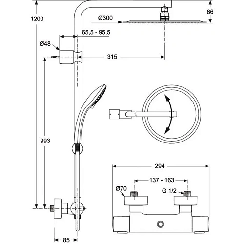 Душевая система Ideal Standard IDEALRAIN LUXE A6246AA термостат Душевая система Ideal Standard IDEALRAIN LUXE A6246AA термостат