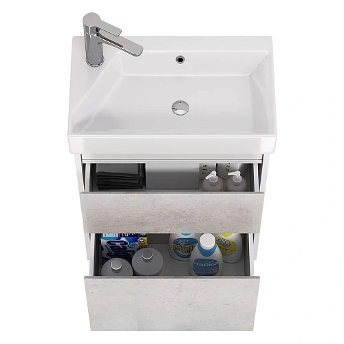 Тумба под раковину DREJA SLIM, 55 см, подвесная/напольная, 2 ящика, белый глянец / бетон 99.0502 Тумба под раковину DREJA SLIM, 55 см, подвесная/напольная, 2 ящика, белый глянец / бетон 99.0502