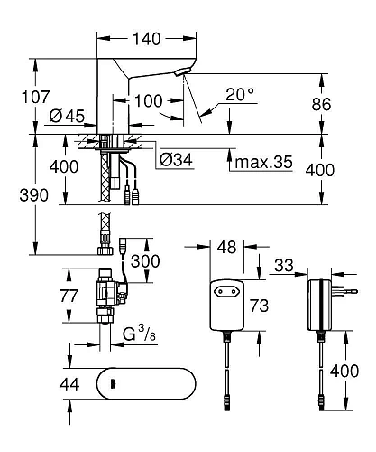 Кран для раковины GROHE Euroeco CE (без функции смешивания воды) инфракрасный, хром (36269000) Кран для раковины GROHE Euroeco CE (без функции смешивания воды) инфракрасный, хром (36269000)