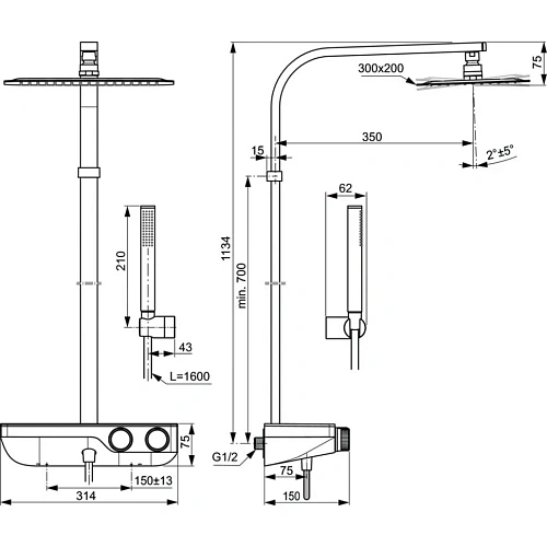 Душевая система Ideal Standard CERATHERM S200 A7332AA Душевая система Ideal Standard CERATHERM S200 A7332AA