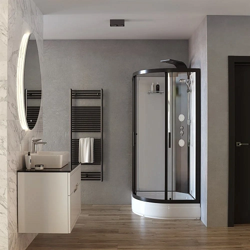 Душевая кабина Taliente с гидромассажем, 100x100x220см, четверть круга, профиль черный, прозрозрачно TA-100CB Душевая кабина Taliente с гидромассажем, 100x100x220см, четверть круга, профиль черный, прозрозрачно TA-100CB