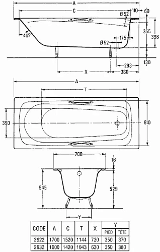 Ванна чугунная Jacob Delafon Milanie 170x70 E2925-00 Ванна чугунная Jacob Delafon Milanie 170x70 E2925-00