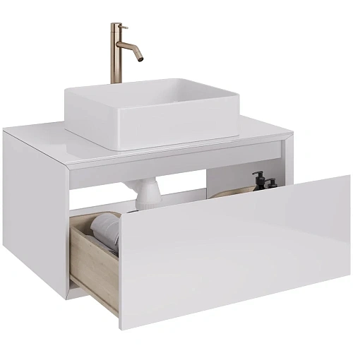 Тумба под раковину DREJA INSIGHT, 80 см, подвесная, стеклянная столешница с отверстиями для установк 99.9200 Тумба под раковину DREJA INSIGHT, 80 см, подвесная, стеклянная столешница с отверстиями для установк 99.9200