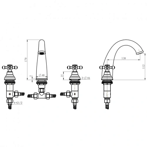 Смеситель для раковины Boheme Royal Cristal 317-Royal/CRST на 3 отверстия Смеситель для раковины Boheme Royal Cristal 317-Royal/CRST на 3 отверстия