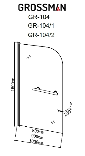 Шторка на ванну GROSSMAN GR-104/2 (150x100) алюминиевый профиль, стекло прозрачное 6мм Шторка на ванну GROSSMAN GR-104/2 (150x100) алюминиевый профиль, стекло прозрачное 6мм