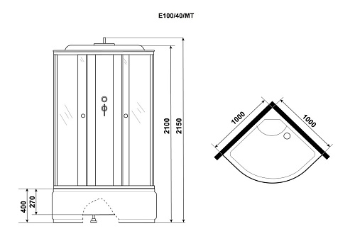 Душевая кабина Niagara Eco E100/40/MT (1000х1000х2150) E100/40/MT Душевая кабина Niagara Eco E100/40/MT (1000х1000х2150) E100/40/MT