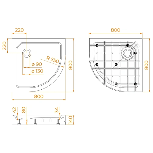 Душевой поддон RGW SMC/R-C Белый 800x800 полукруглый 12350488-01 Душевой поддон RGW SMC/R-C Белый 800x800 полукруглый 12350488-01