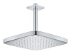 Верхний душ GROHE Tempesta CUBE 250, квадратный (низ-хром, верх-белый) + Душевой кронштейн потолочны 26688000