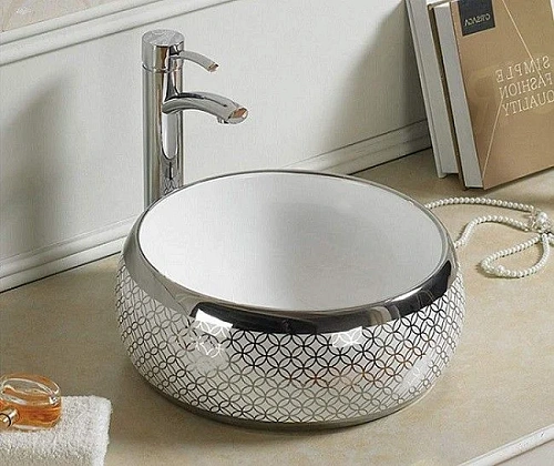 Раковина CeramaLux 5004SP накладная, белый/серый Раковина CeramaLux 5004SP накладная, белый/серый