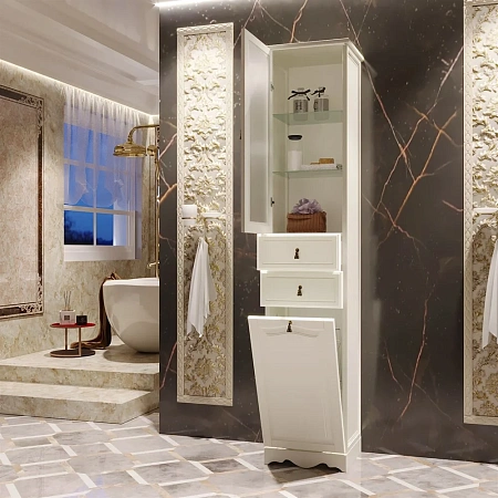 Шкаф-пенал Opadiris Риспекто 40 Z0000006258 левый с бельевой корзиной слоновая кость Шкаф-пенал Opadiris Риспекто 40 Z0000006258 левый с бельевой корзиной слоновая кость