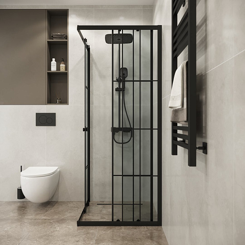 Душевой уголок Niagara Eco NG-1009-14QKL (90x90x190) квадратная, раздвиж, профиль черный, стекло КЛЕТКА (4мм) Душевой уголок Niagara Eco NG-1009-14QKL (90x90x190) квадратная, раздвиж, профиль черный, стекло КЛЕТКА (4мм)