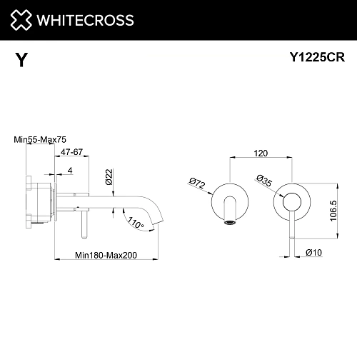 Смеситель для раковины WHITECROSS Y Y1225CR скрытого монтажа, хром Смеситель для раковины WHITECROSS Y Y1225CR скрытого монтажа, хром