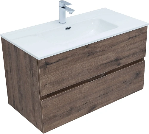 Тумба под раковину Aquanet Алвита New 90 2 ящика, дуб веллингтон табак 00334187 подвесная Тумба под раковину Aquanet Алвита New 90 2 ящика, дуб веллингтон табак 00334187 подвесная