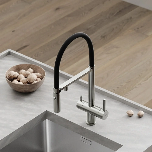 Смеситель для кухни SANCOS Imola SC4010BNbh с возможностью подключения фильтра для воды, брашированный никель с черным изливом Смеситель для кухни SANCOS Imola SC4010BNbh с возможностью подключения фильтра для воды, брашированный никель с черным изливом