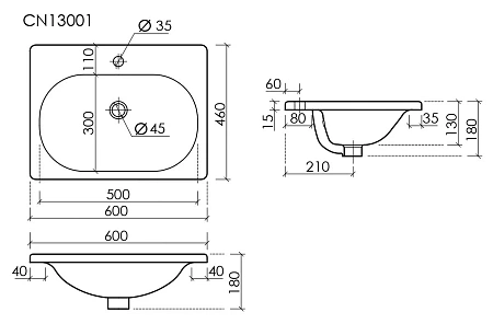 Раковина Ceramica Nova Sabo CN13001 накладная 600x460x130 белый Раковина Ceramica Nova Sabo CN13001 накладная 600x460x130 белый