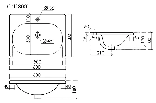 Раковина Ceramica Nova Sabo CN13001 накладная 600x460x130 белый Раковина Ceramica Nova Sabo CN13001 накладная 600x460x130 белый