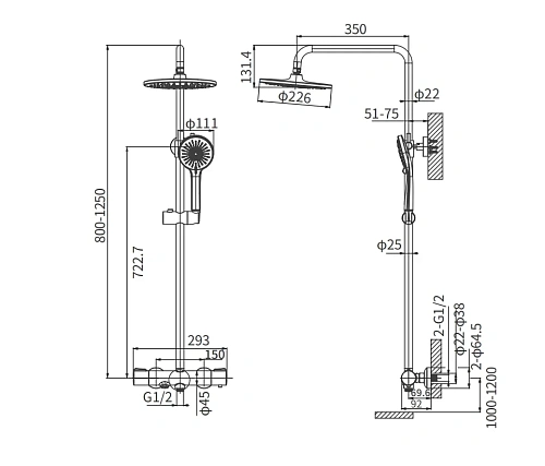 Душевая система ARROW AG3318MB с термостатом черный Душевая система ARROW AG3318MB с термостатом черный