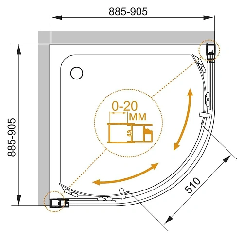 Душевой уголок CEZARES MOMENTO-R-2-90-C-Cr 90x90см стекло прозрачное, профиль хром Душевой уголок CEZARES MOMENTO-R-2-90-C-Cr 90x90см стекло прозрачное, профиль хром