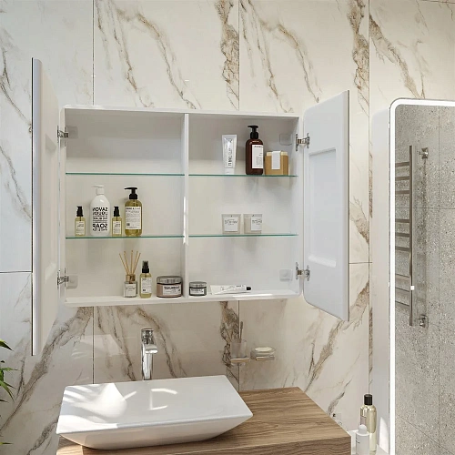 Зеркальный шкаф STWORKI Ольборг МВК080 100, с подсветкой, навесное, белое, большое, в стиле лофт, с 541614 Зеркальный шкаф STWORKI Ольборг МВК080 100, с подсветкой, навесное, белое, большое, в стиле лофт, с 541614