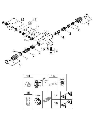 Смеситель для ванны GROHE Grohtherm 1000 Performance, хром (34779000) термостатический Смеситель для ванны GROHE Grohtherm 1000 Performance, хром (34779000) термостатический