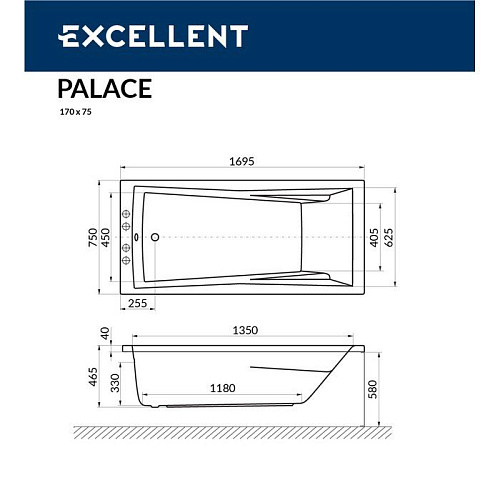 Акриловая ванна EXCELLENT Palace 170x75 SMART золото WAEX.PAL17.SMART.GL Акриловая ванна EXCELLENT Palace 170x75 SMART золото WAEX.PAL17.SMART.GL