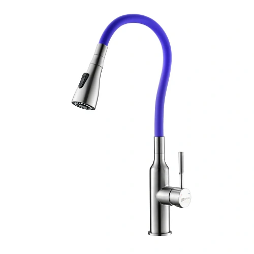 Смеситель для кухни Lemark Expert LM5082S-Violet с гибким изливом, хром матовый/фиолетовый Смеситель для кухни Lemark Expert LM5082S-Violet с гибким изливом, хром матовый/фиолетовый