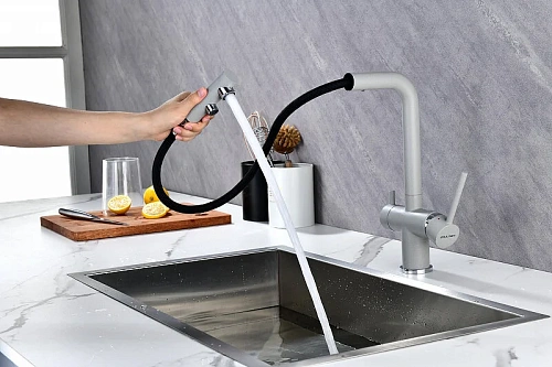 Смеситель для кухни Paulmark SERPENTINE серый дым Se213222-GRS Смеситель для кухни Paulmark SERPENTINE серый дым Se213222-GRS