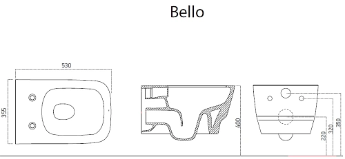 Унитаз подвесной Boheme Bello 971-W белый глянец без сиденья Унитаз подвесной Boheme Bello 971-W белый глянец без сиденья