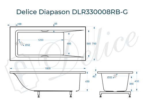 Ванна из искусственного камня Delice Diapason 180х70 DLR330008RB-G с черными ручками, глянцевая Ванна из искусственного камня Delice Diapason 180х70 DLR330008RB-G с черными ручками, глянцевая
