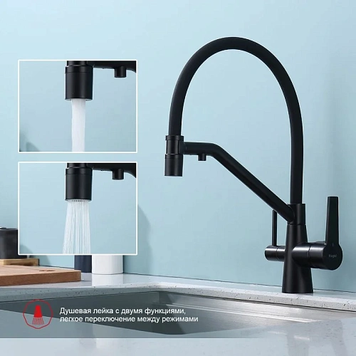 Смеситель для кухни Raglo R80.62.06 с гибким изливом с подключением к фильтру, черный Смеситель для кухни Raglo R80.62.06 с гибким изливом с подключением к фильтру, черный