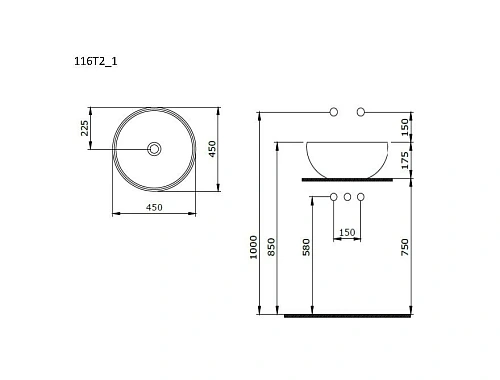 Раковина Ambassador Queen 116T20201 (450x450x175) черная матовая Раковина Ambassador Queen 116T20201 (450x450x175) черная матовая