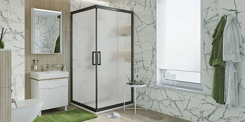 Душевой уголок STWORKI Дублин 100x100 см профиль черный матовый, стекло матовое 465034 Душевой уголок STWORKI Дублин 100x100 см профиль черный матовый, стекло матовое 465034