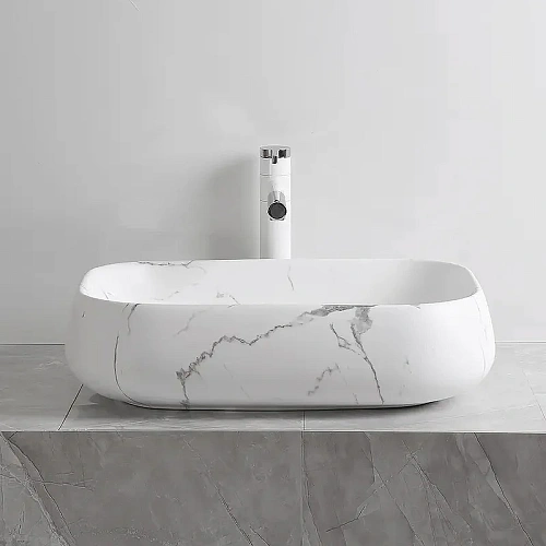 Раковина Ceruttispa CR0086 MMW2 565х400х145 накладная, мрамор матовый белый, прямоугольная Раковина Ceruttispa CR0086 MMW2 565х400х145 накладная, мрамор матовый белый, прямоугольная