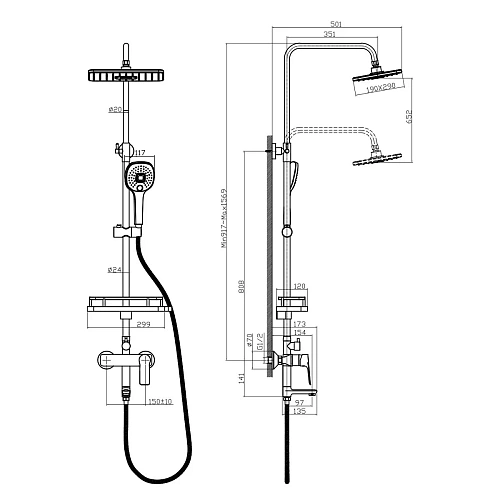 Душевая система Rossinka RS27-46 с регулируемой высотой штанги Душевая система Rossinka RS27-46 с регулируемой высотой штанги