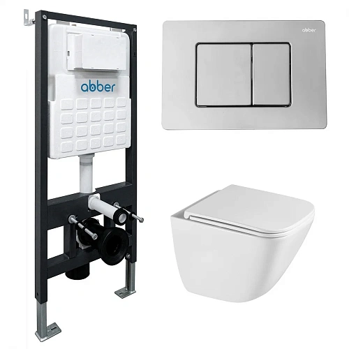 Комплект унитаза ABBER Rechteck AC1220TC белый, с закрытым дном с инсталляцией AC0105 и кнопкой AC0120 хром глянцевый Комплект унитаза ABBER Rechteck AC1220TC белый, с закрытым дном с инсталляцией AC0105 и кнопкой AC0120 хром глянцевый