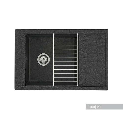 Кухонная мойка Aquaton Делия 78 1A715132DE210 из литого мрамора, прямоугольная, с крылом графит Кухонная мойка Aquaton Делия 78 1A715132DE210 из литого мрамора, прямоугольная, с крылом графит