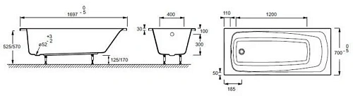 Акриловая ванна Jacob Delafon Patio 170x70 E6812RU-01 Акриловая ванна Jacob Delafon Patio 170x70 E6812RU-01