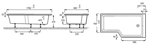 Акриловая ванна Jacob Delafon Bain-Douche Neo 170х70 E6D002L-00 левая Акриловая ванна Jacob Delafon Bain-Douche Neo 170х70 E6D002L-00 левая