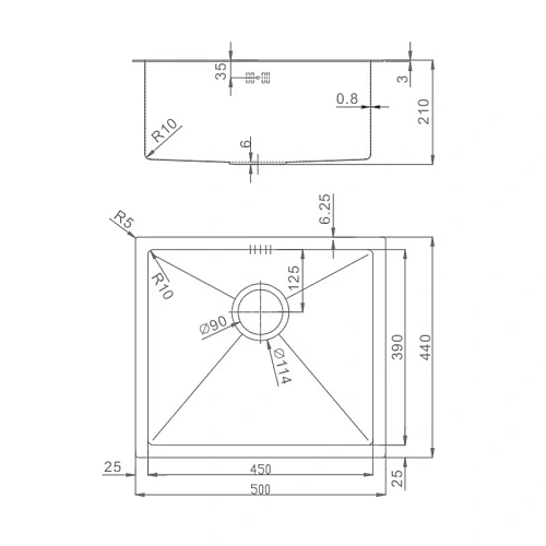 Кухонная мойка Raglo R703.5044.05 500x440мм сатин Кухонная мойка Raglo R703.5044.05 500x440мм сатин