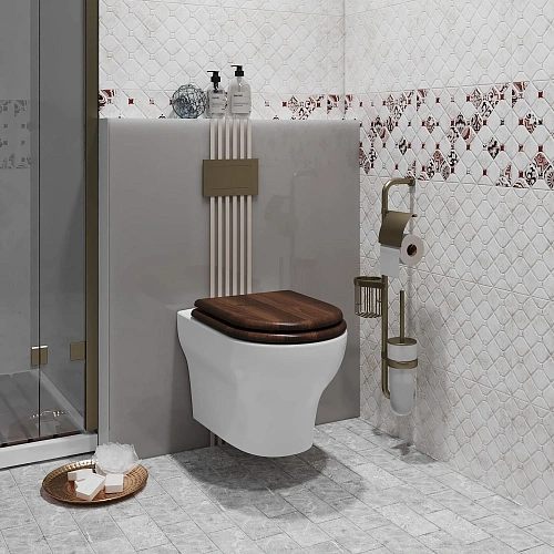 Унитаз подвесной Opadiris Лоренцо OS41712A белый, безободковый, сиденье антикварный орех Унитаз подвесной Opadiris Лоренцо OS41712A белый, безободковый, сиденье антикварный орех