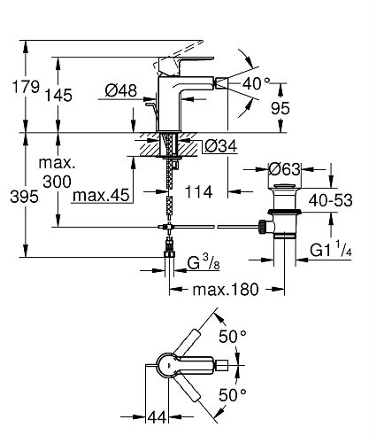 Смеситель для биде GROHE Lineare New со сливным гарнитуром, темный графит матовый (33848AL1) Смеситель для биде GROHE Lineare New со сливным гарнитуром, темный графит матовый (33848AL1)
