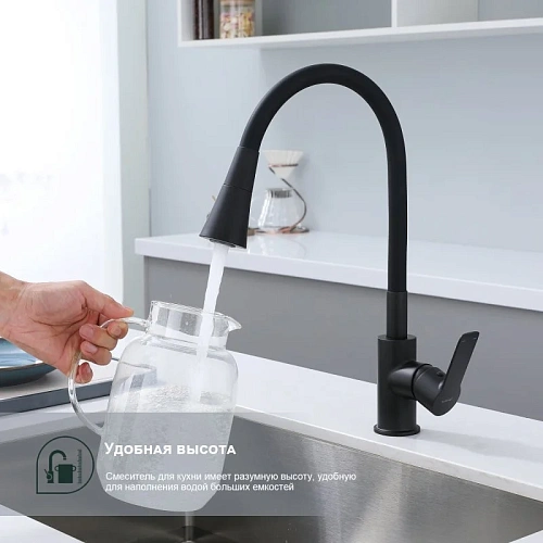 Смеситель для кухни Splenka S06.43.06 с гибким изливом, черный Смеситель для кухни Splenka S06.43.06 с гибким изливом, черный