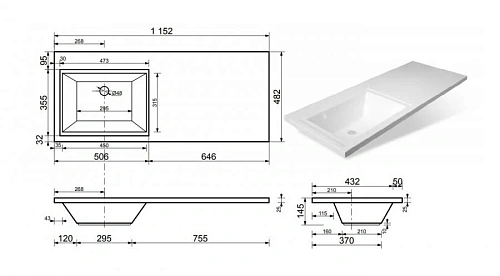 Тумба с раковиной Эстет Dallas Luxe ФР-00002298 1150х482 левая, напольная 2 ящика Тумба с раковиной Эстет Dallas Luxe ФР-00002298 1150х482 левая, напольная 2 ящика